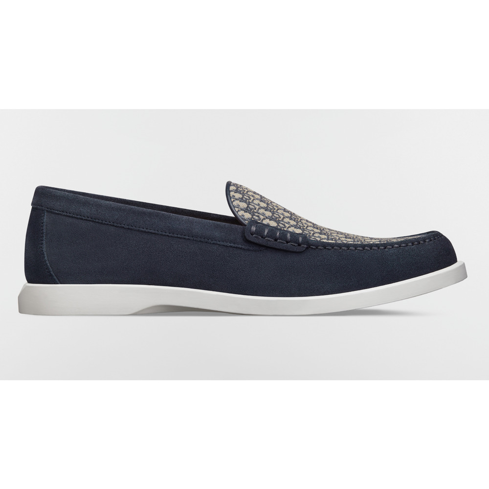 Dior Men Granville Navy Blue Suede Beige Black Oblique Logo Slip On Loafer 44 11 - Picture 3 of 16